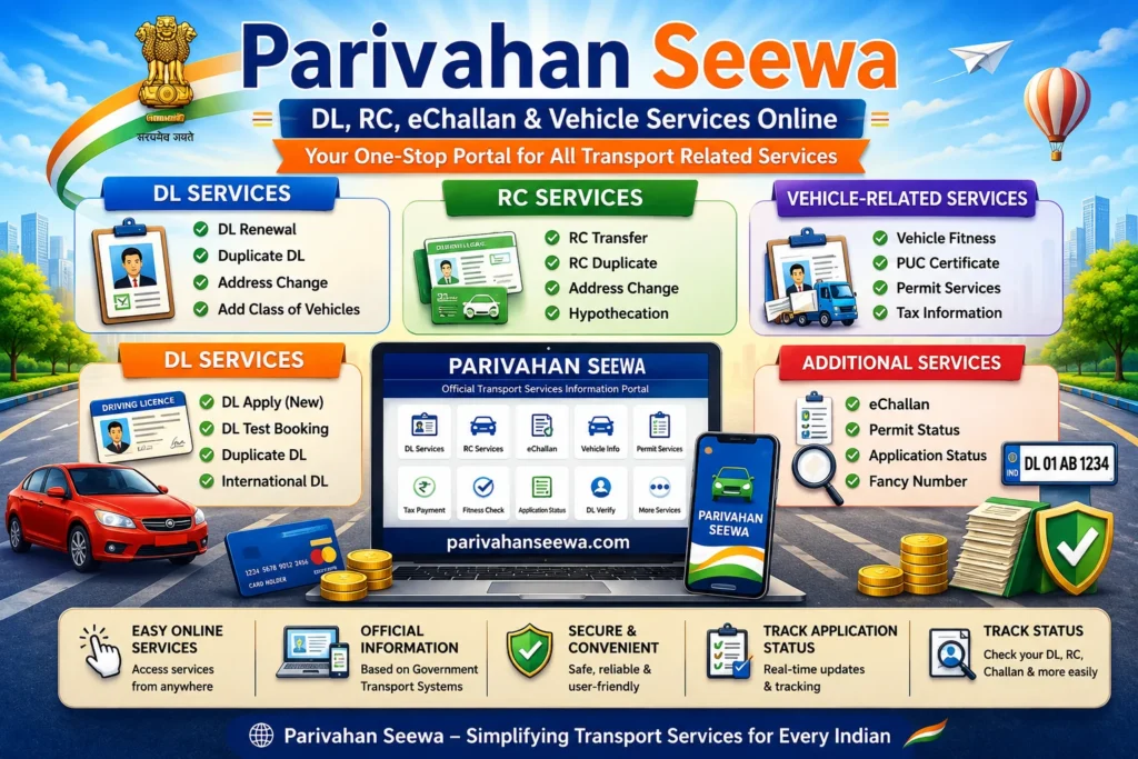 Parivahan Seewa | DL, RC, eChallan & Vehicle Services Online